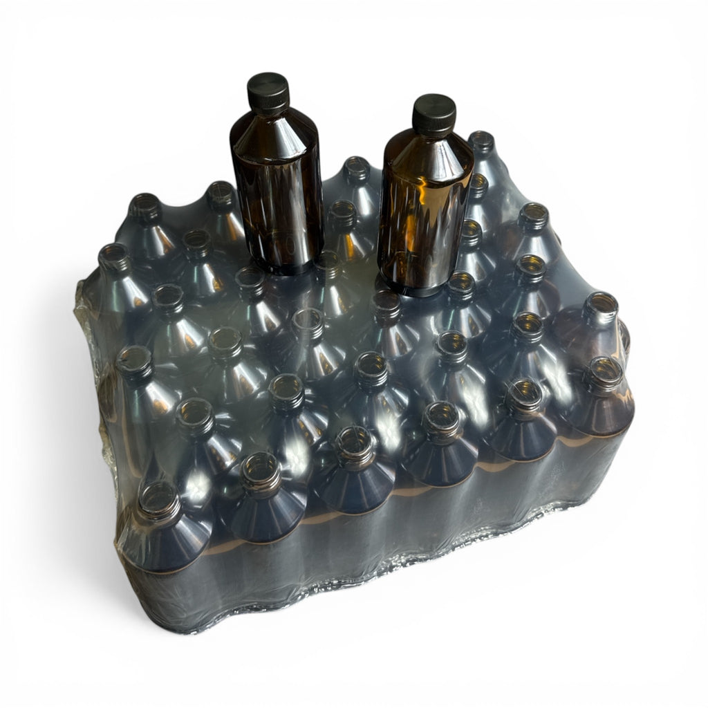 QPA180 250ml Amber Glass Bottle (36 units/tray) | DIN 28 Neck | UV-Resistant Industrial Packaging