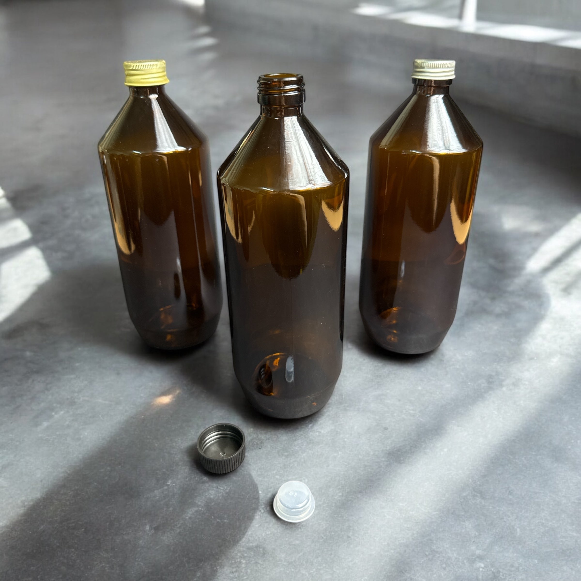 KL-182 1 Litre Amber Glass Bottle | 33mm Neck | Industrial Liquid Packaging